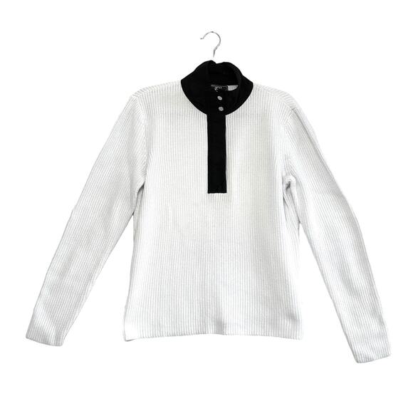 L-RL Lauren Active Ralph Lauren Half Zip Knit Sweater Women's Sz L White Patches - Picture 1 of 6